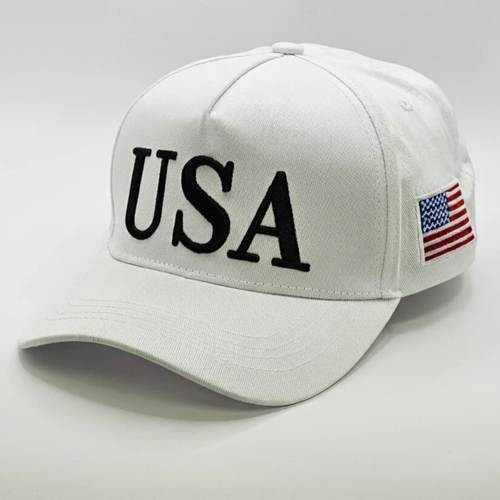 White USA embroidered baseball cap with American flag patch